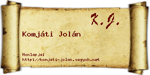 Komjáti Jolán névjegykártya